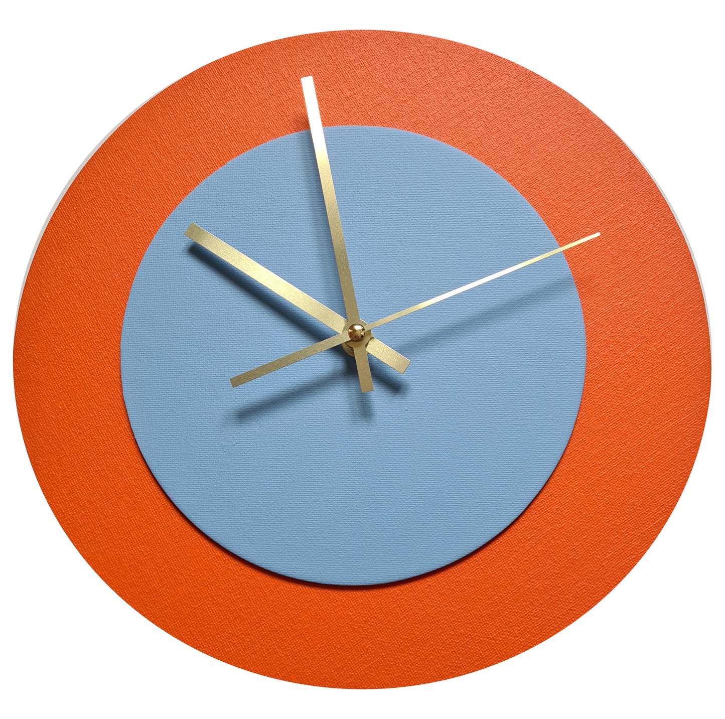 Pop Art Wanduhr Orange Hellblau  mit goldenen Zeigern 30 cm rund
