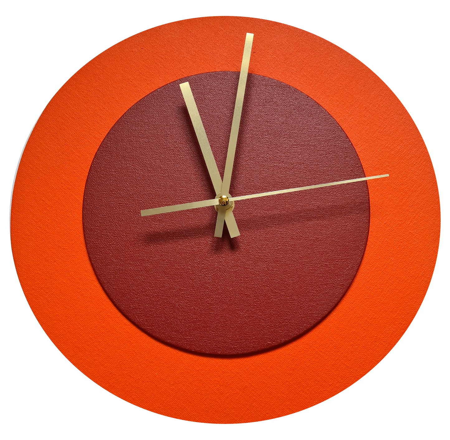 Pop Art Wanduhr Orange  Dunkelrot mit goldenen Zeigern 30 cm rund
