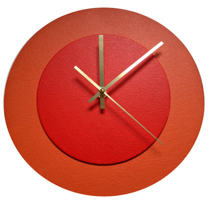 Pop Art Wanduhr Orange  Hellrot mit goldenen Zeigern 30 cm rund
