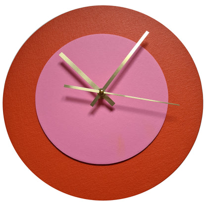 Pop Art Wanduhr Orange  Rosafarben mit goldenen Zeigern 30 cm rund
