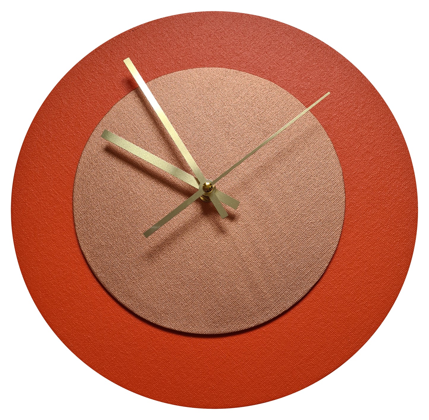 Pop Art Wanduhr Orange  Bronzefarben mit goldenen Zeigern 30 cm rund
