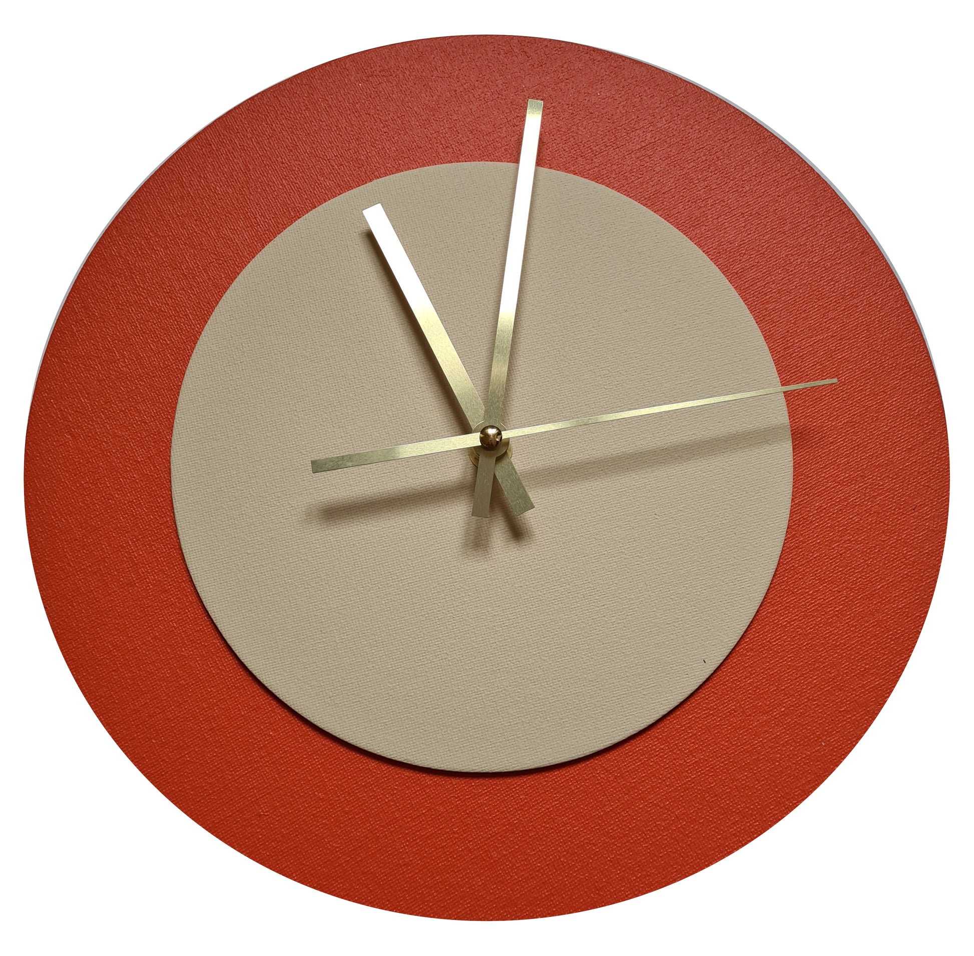 Pop Art Wanduhr Orange  Cremefarben mit goldenen Zeigern 30 cm rund
