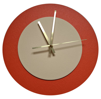 Pop Art Wanduhr Orange  Cremefarben mit goldenen Zeigern 30 cm rund
