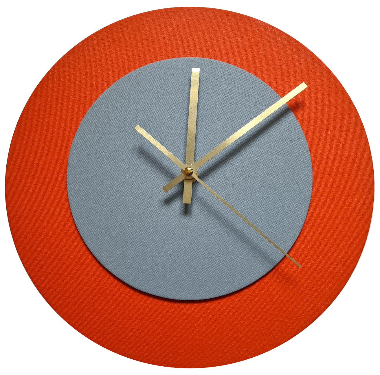 Pop Art Wanduhr Orange  Grau mit goldenen Zeigern 30 cm rund
