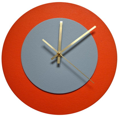 Pop Art Wanduhr Orange  Grau mit goldenen Zeigern 30 cm rund
