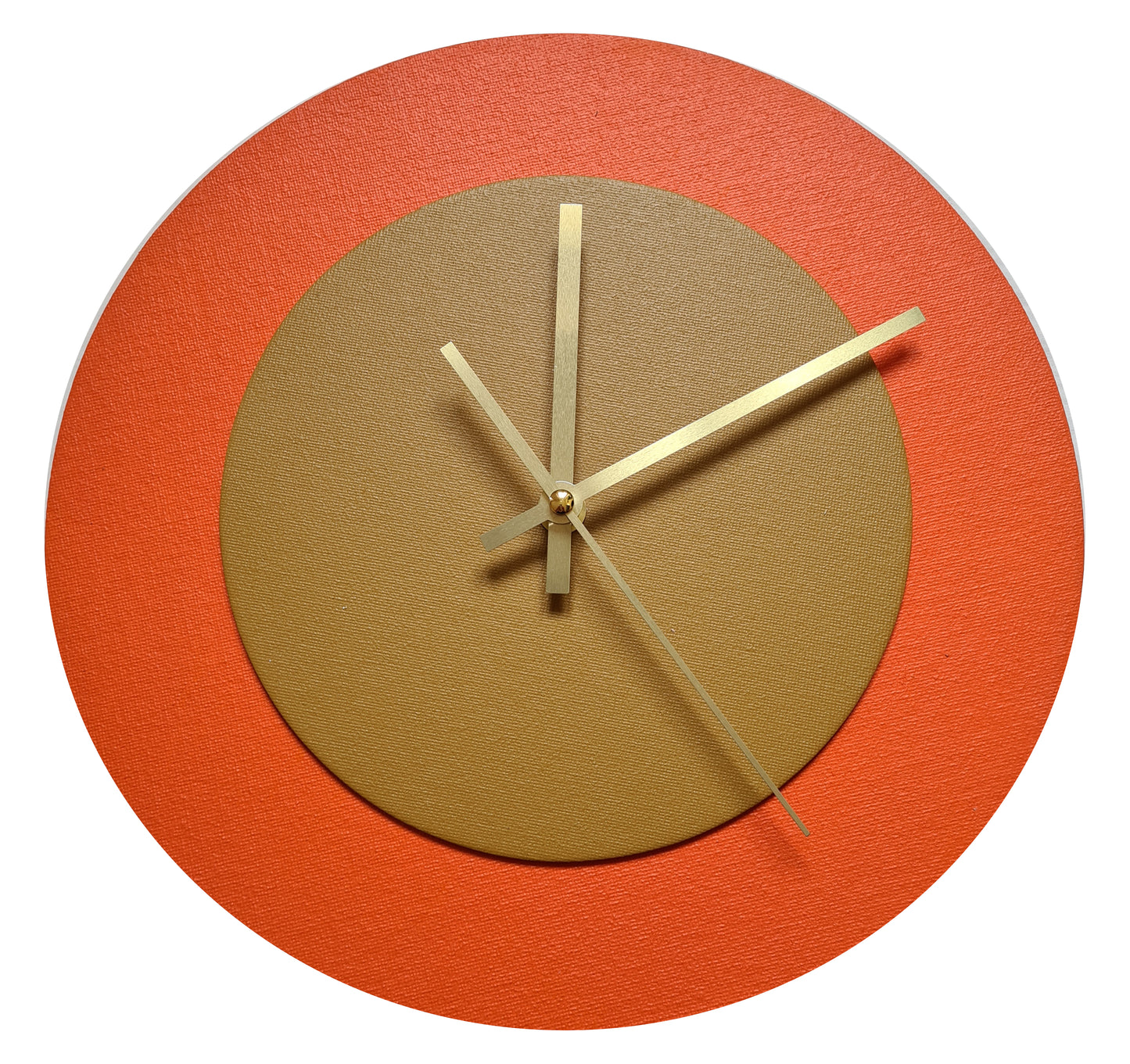 Pop Art Wanduhr Orange  Hellbraun mit goldenen Zeigern 30 cm rund
