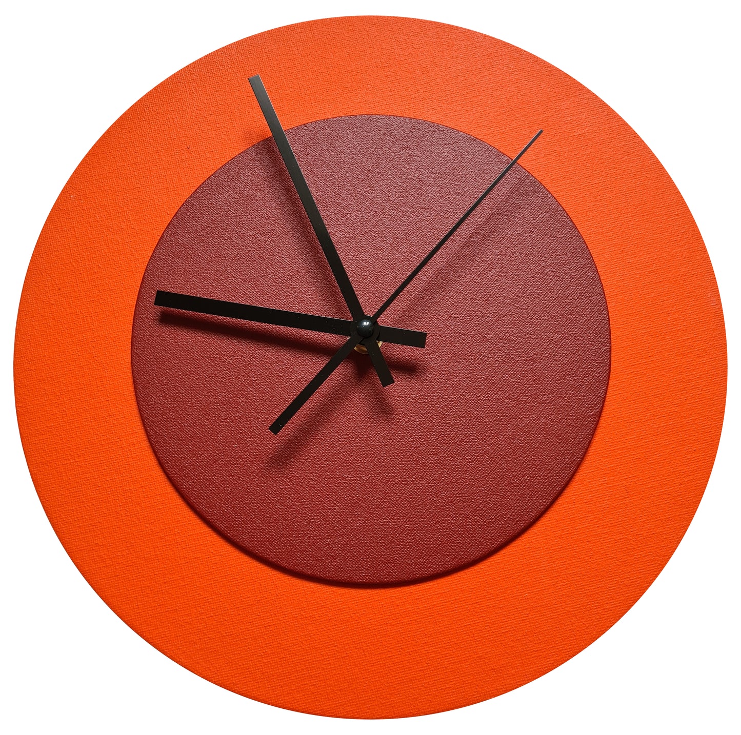 Pop Art Wanduhr Orange  Dunkelrot mit  schwarzen Zeigern 30 cm rund
