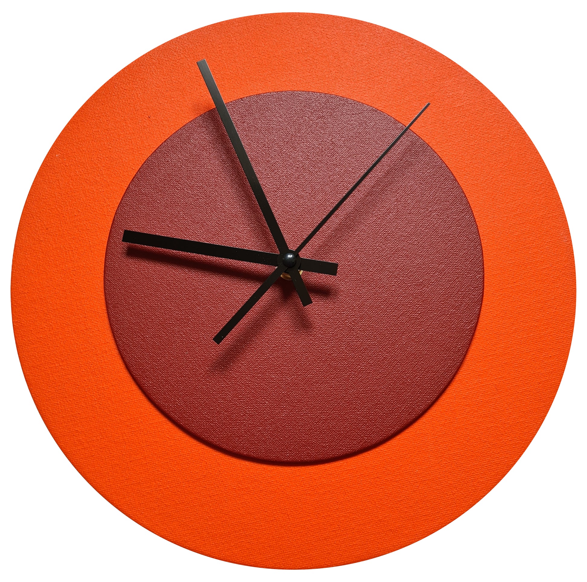 Pop Art Wanduhr Orange  Dunkelrot mit  schwarzen Zeigern 30 cm rund
