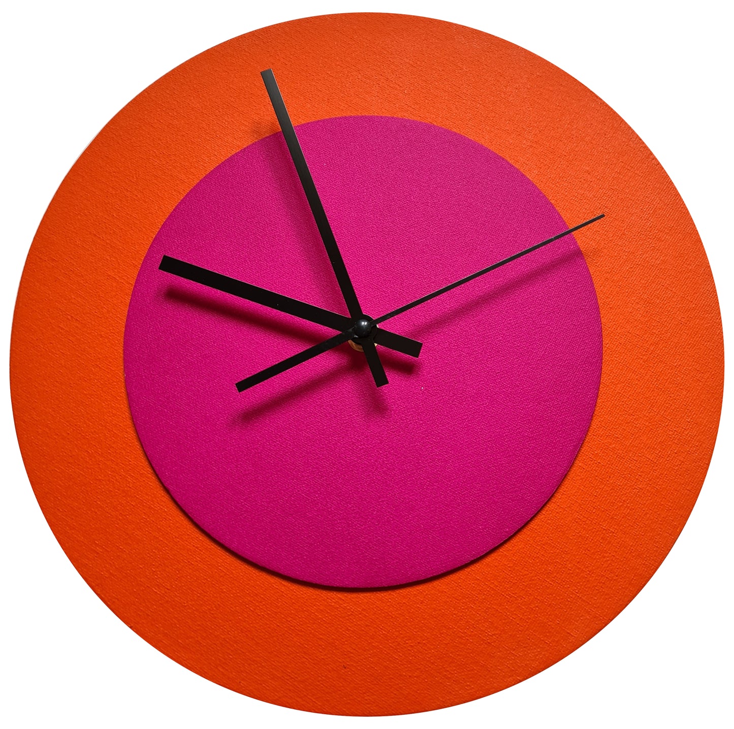 Pop Art Wanduhr Orange  Magentafarben mit schwarzen Zeigern 30 cm rund
