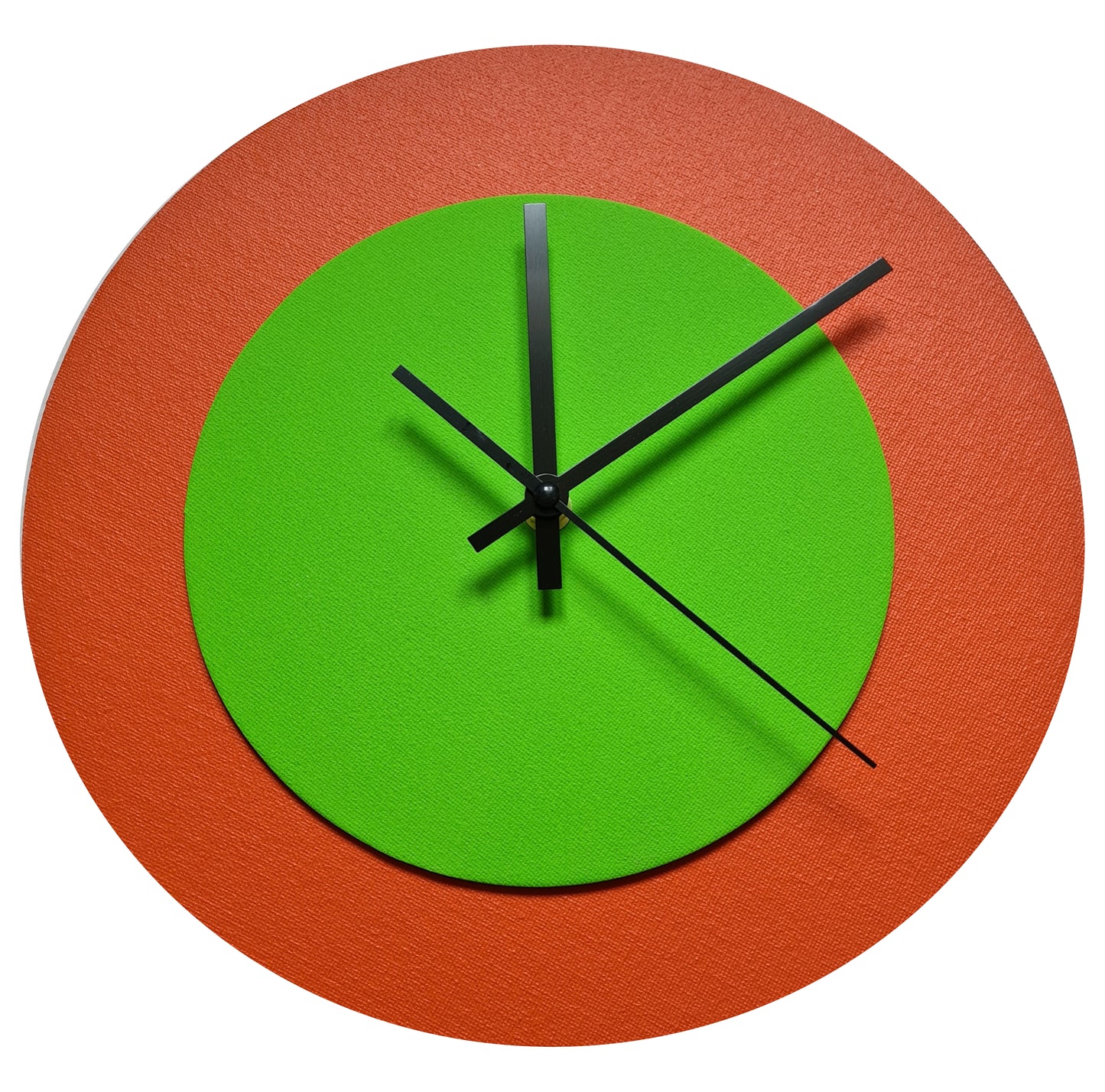 Pop Art Wanduhr Orange  Hellgrün mit schwarzen Zeigern 30 cm rund
