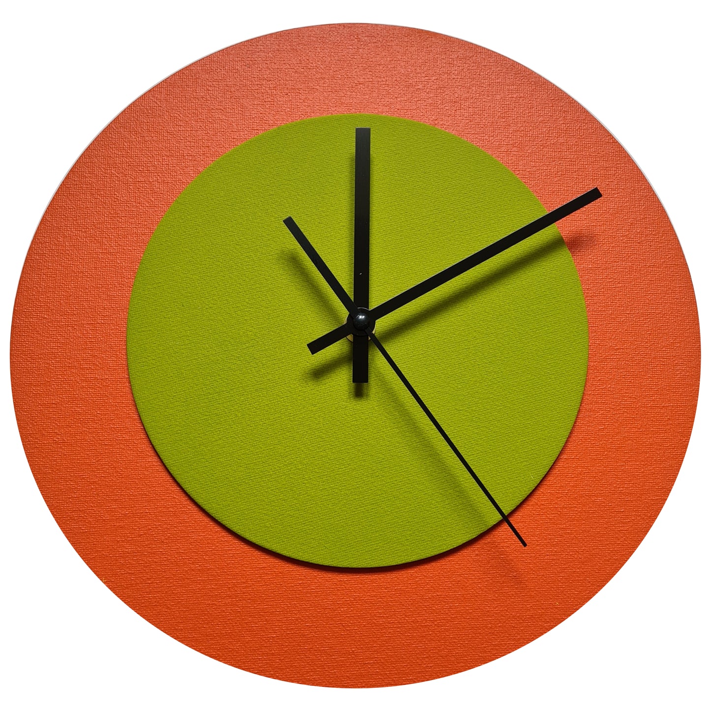 Pop Art Wanduhr Orange  Olivgrün mit schwarzen Zeigern 30 cm rund
