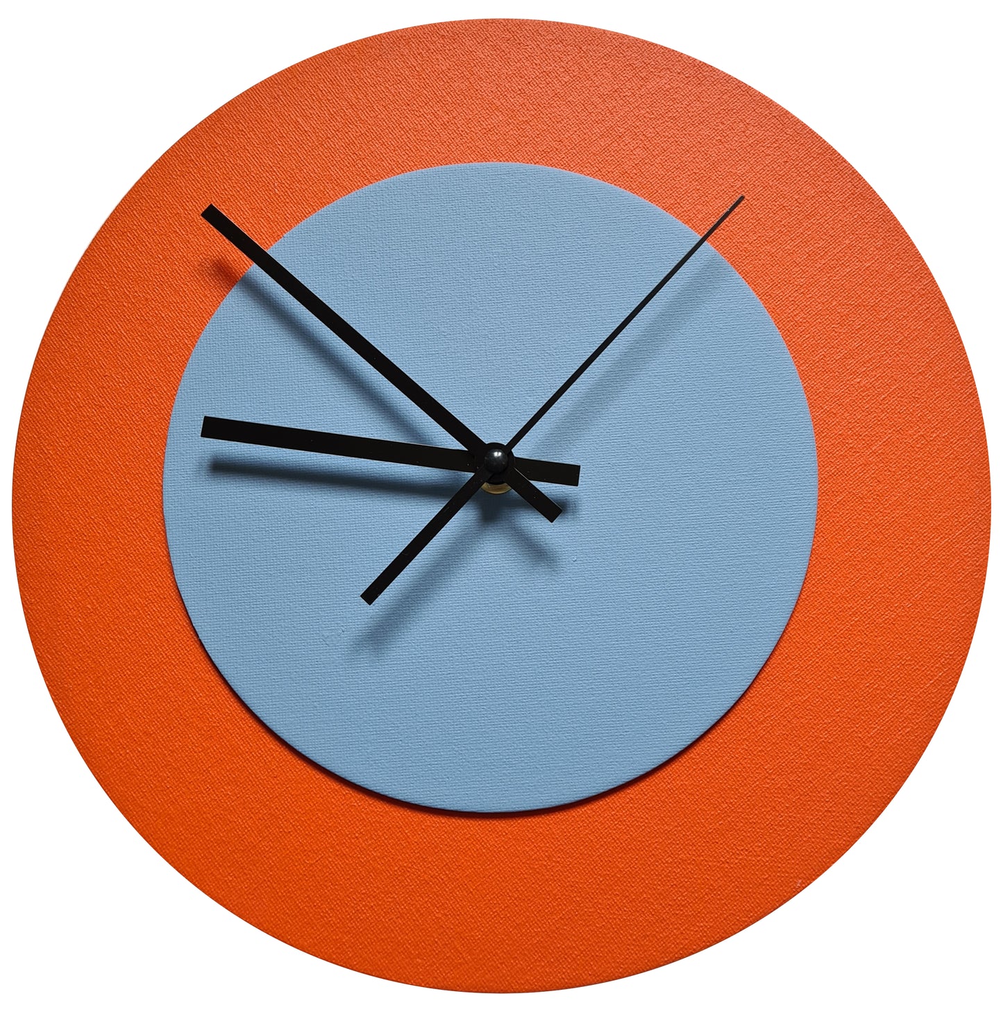 Pop Art Wanduhr Orange Hellblau  mit schwarzen Zeigern 30 cm rund
