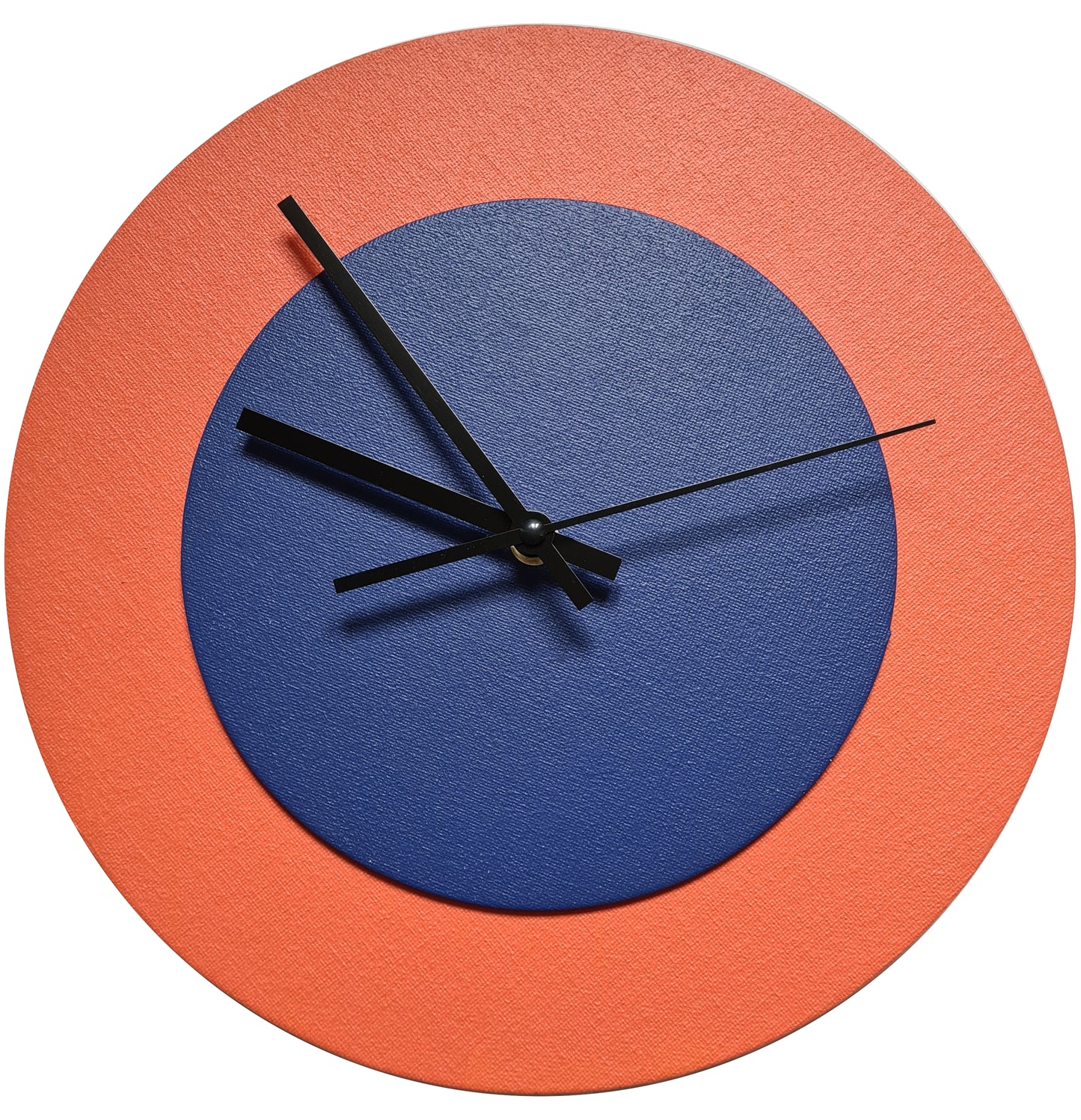 Pop Art Wanduhr Orange  Dunkelblau mit schwarzen Zeigern 30 cm rund
