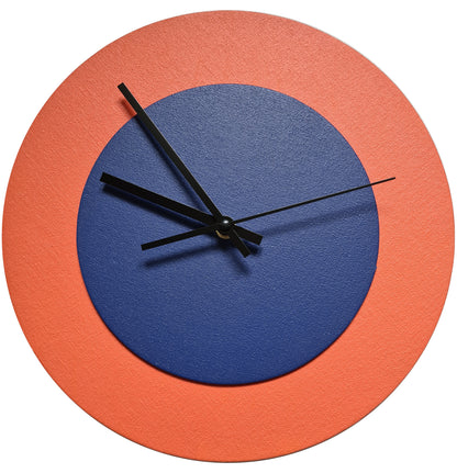 Pop Art Wanduhr Orange  Dunkelblau mit schwarzen Zeigern 30 cm rund
