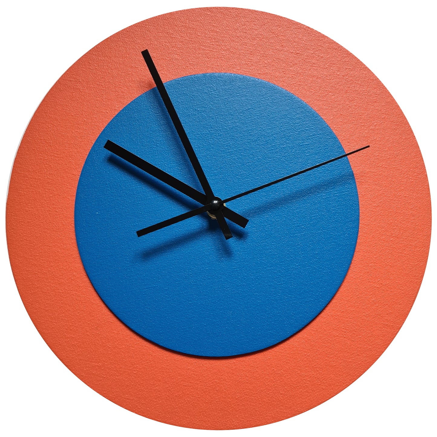 Pop Art Wanduhr Orange  Mittelblau mit schwarzen Zeigern 30 cm rund
