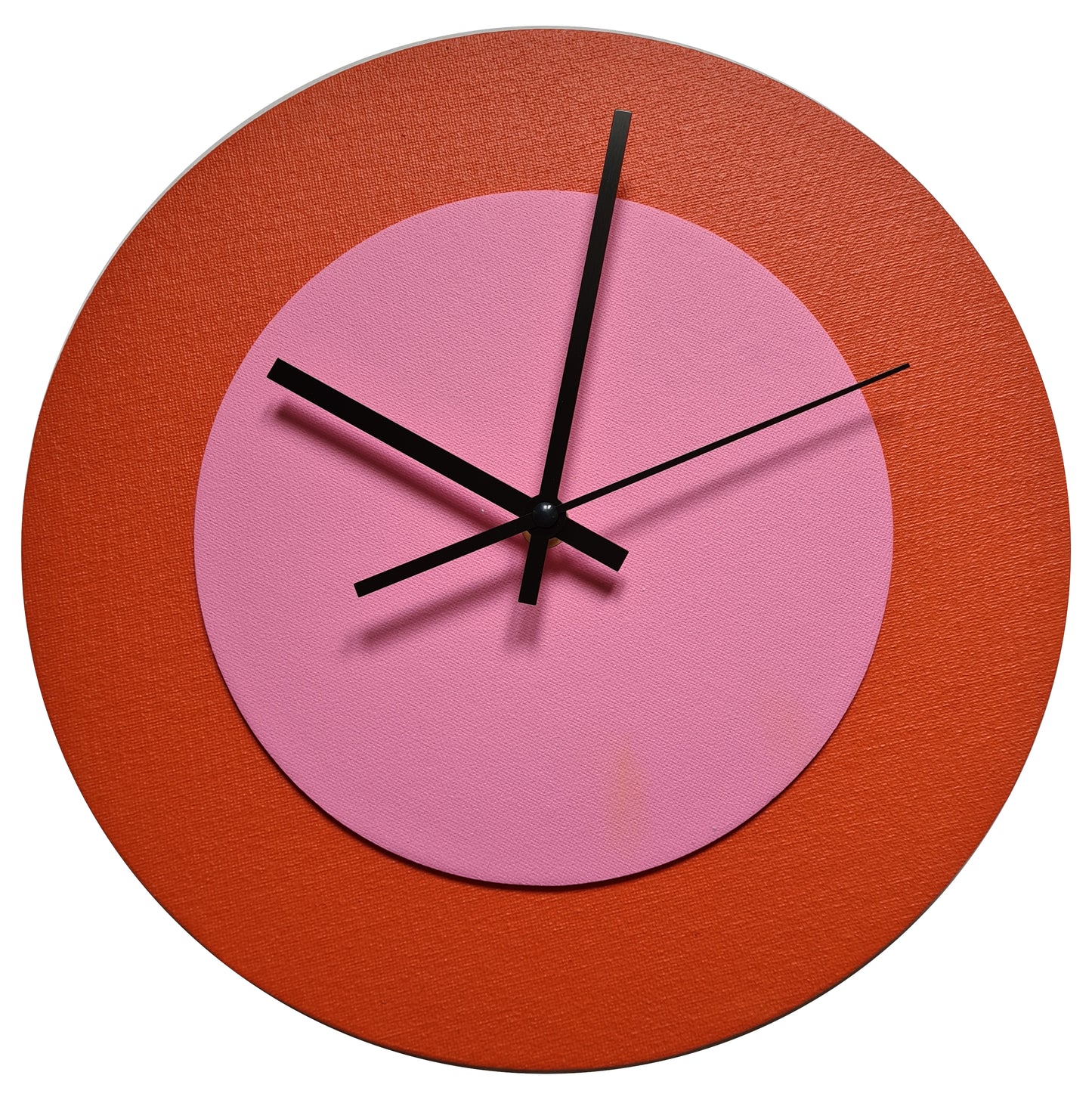 Pop Art Wanduhr Orange  Rosafarben mit schwarzen Zeigern 30 cm rund
