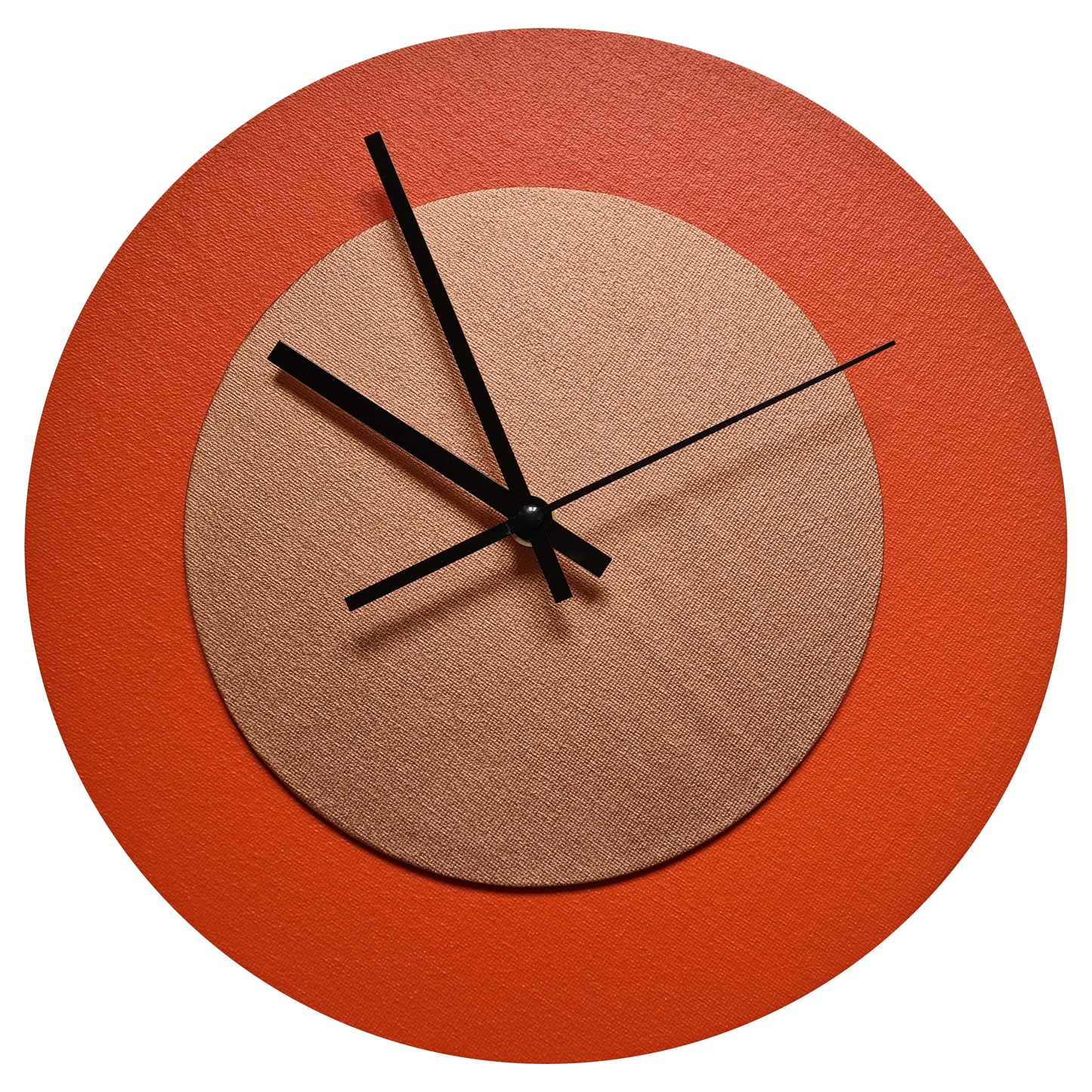 Pop Art Wanduhr Orange  Bronzefarben mit  schwarzen Zeigern 30 cm rund
