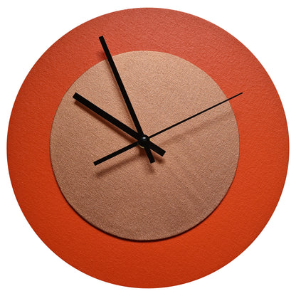 Pop Art Wanduhr Orange  Bronzefarben mit  schwarzen Zeigern 30 cm rund

