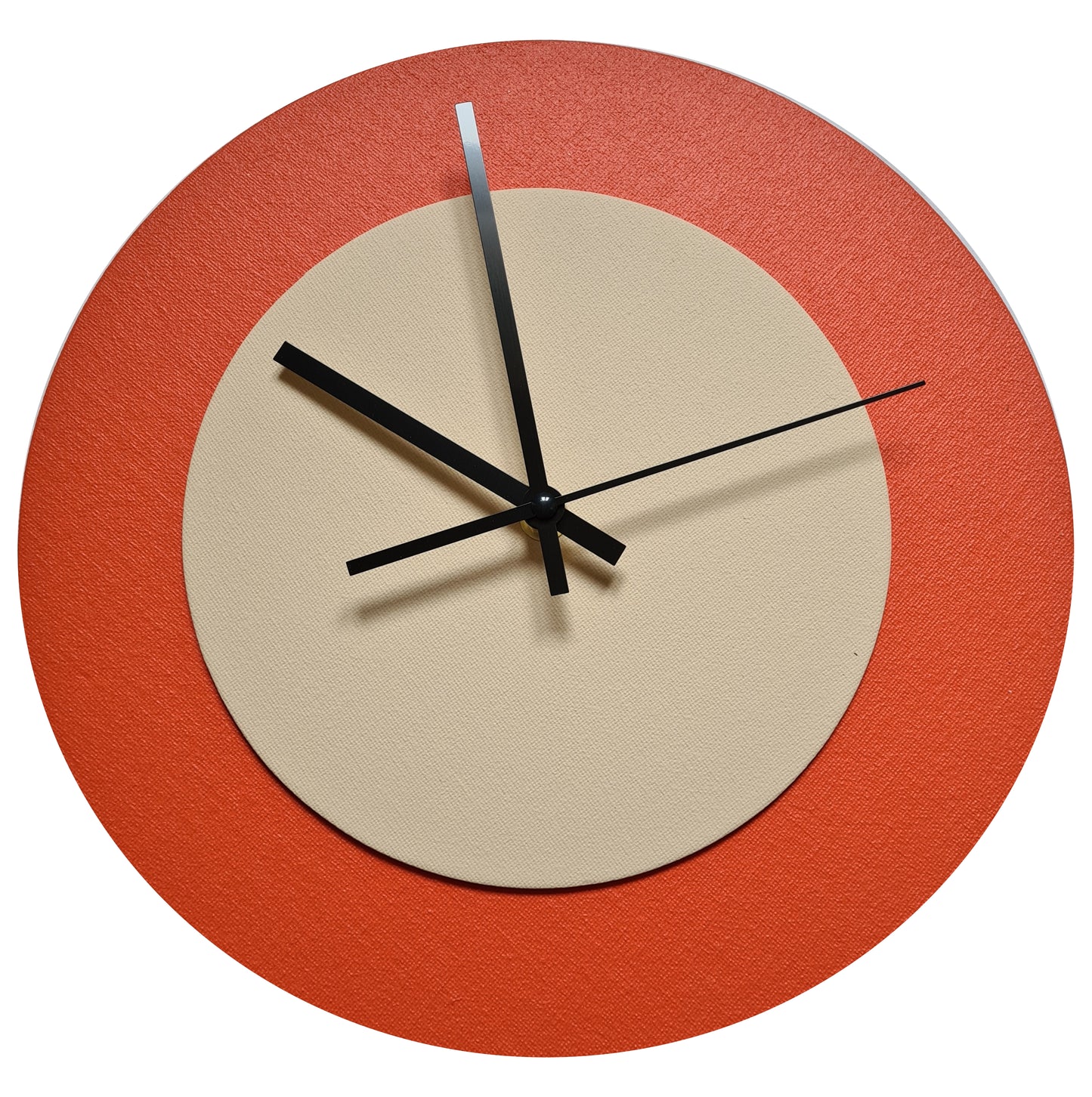 Pop Art Wanduhr Orange  Cremefarben mit schwarzen Zeigern 30 cm rund
