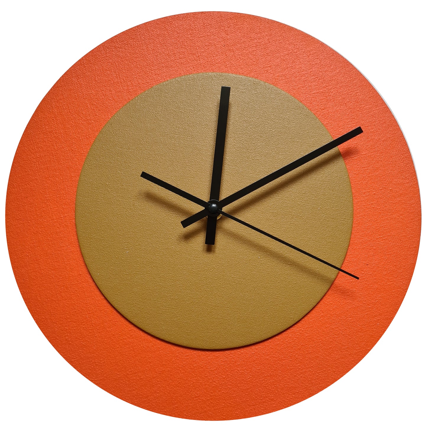 Pop Art Wanduhr Orange  Hellbraun mit schwarzen Zeigern 30 cm rund
