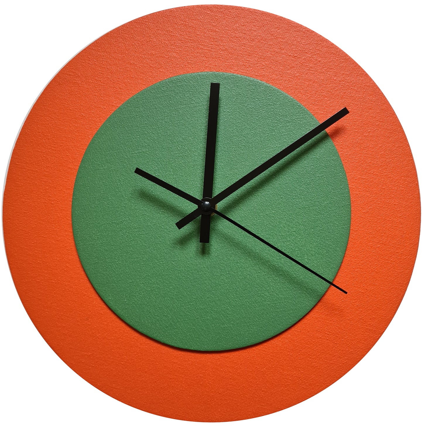 Pop Art Wanduhr Orange  Laubgrün mit schwarzen Zeigern 30 cm rund
