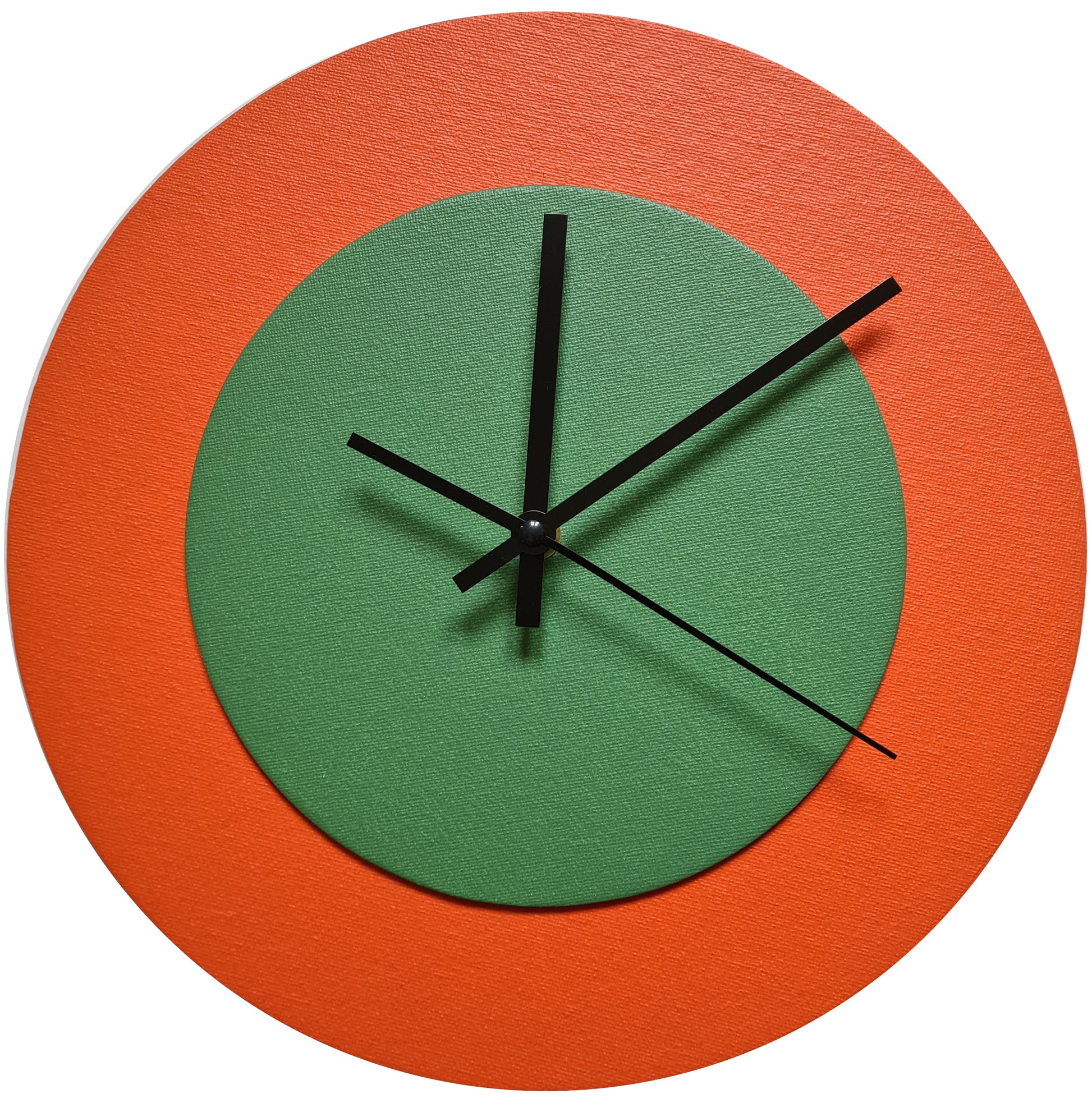 Pop Art Wanduhr Orange  Laubgrün mit schwarzen Zeigern 30 cm rund
