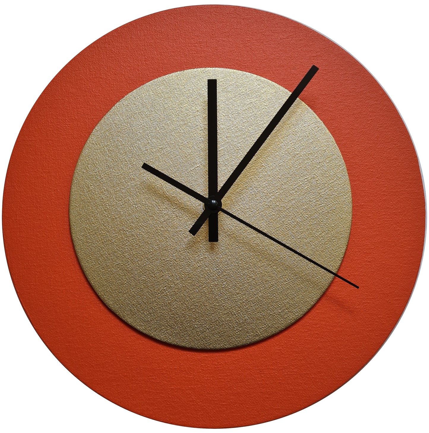 Pop Art Wanduhr Orange Goldfarben  mit schwarzen Zeigern 30 cm rund
