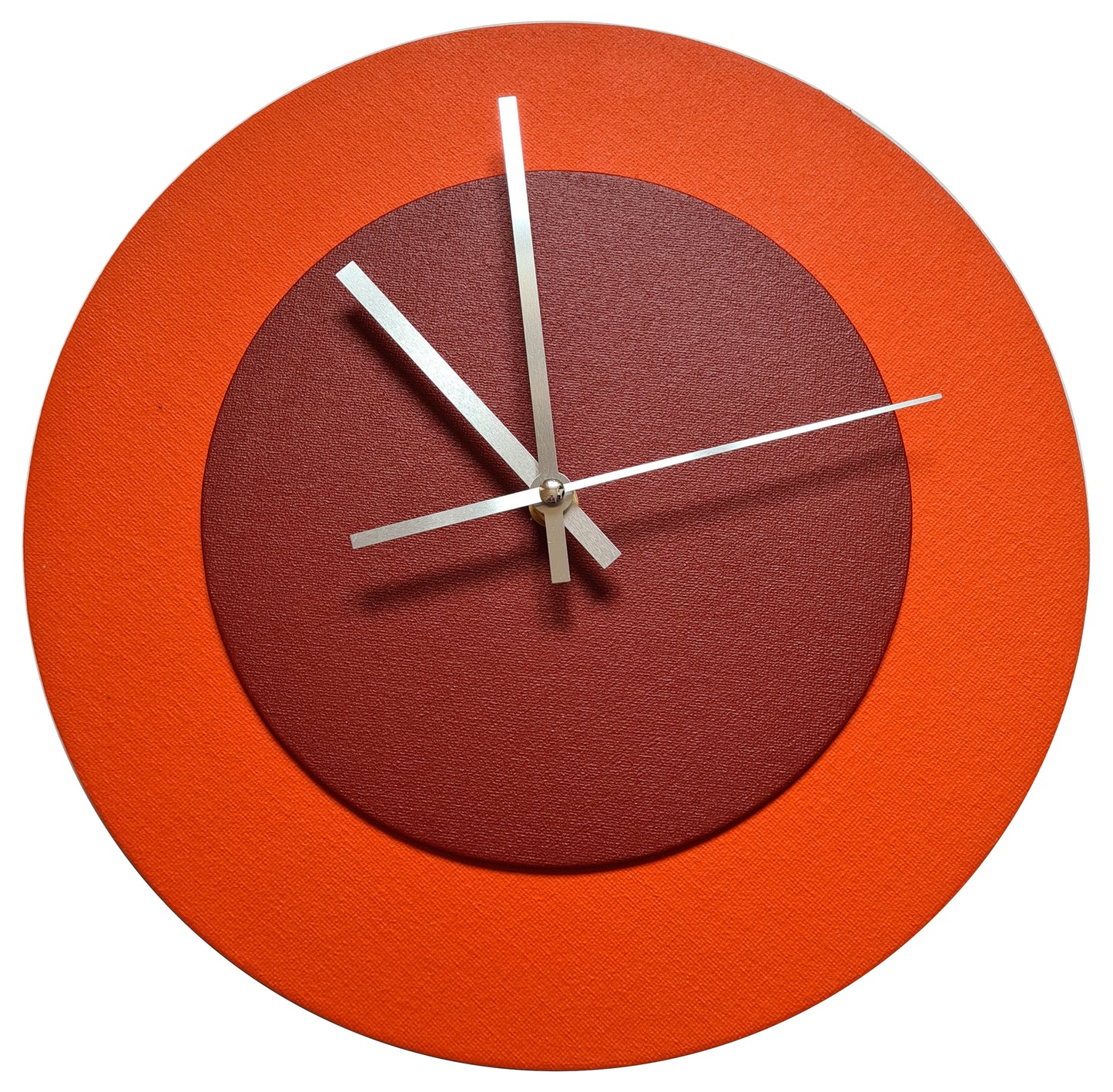 Pop Art Wanduhr Orange  Dunkelrot mit  silbernen Zeigern 30 cm rund
