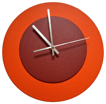 Pop Art Wanduhr Orange  Dunkelrot mit  silbernen Zeigern 30 cm rund
