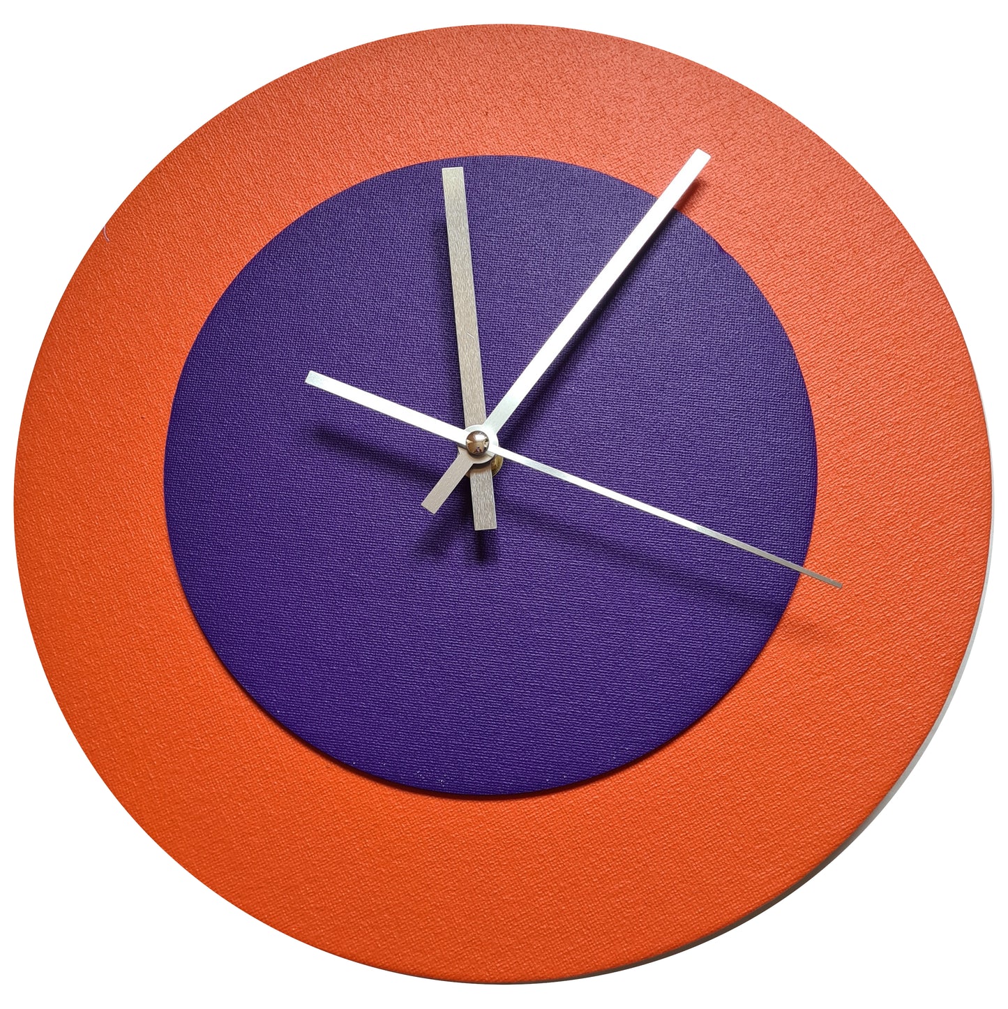 Pop Art Wanduhr Orange  Lilafarben mit silbernen Zeigern 30 cm rund
