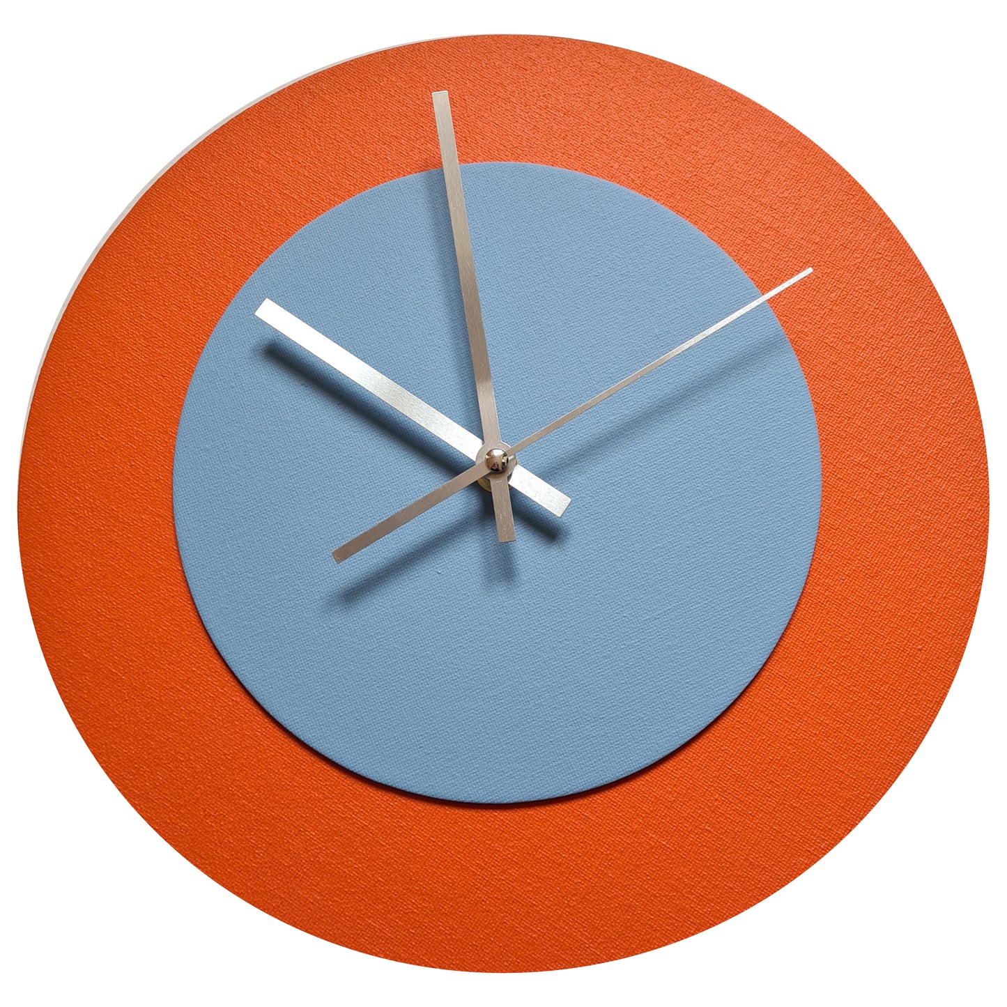 Pop Art Wanduhr Orange Hellblau  mit silbernen Zeigern 30 cm rund
