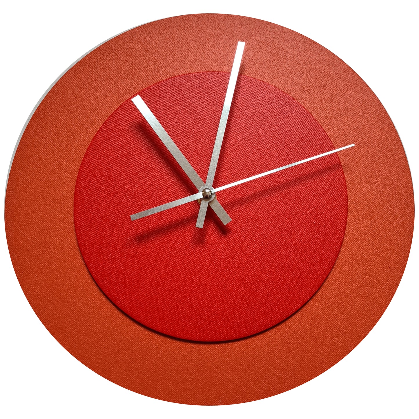 Pop Art Wanduhr Orange  Hellrot mit silbernen Zeigern 30 cm rund
