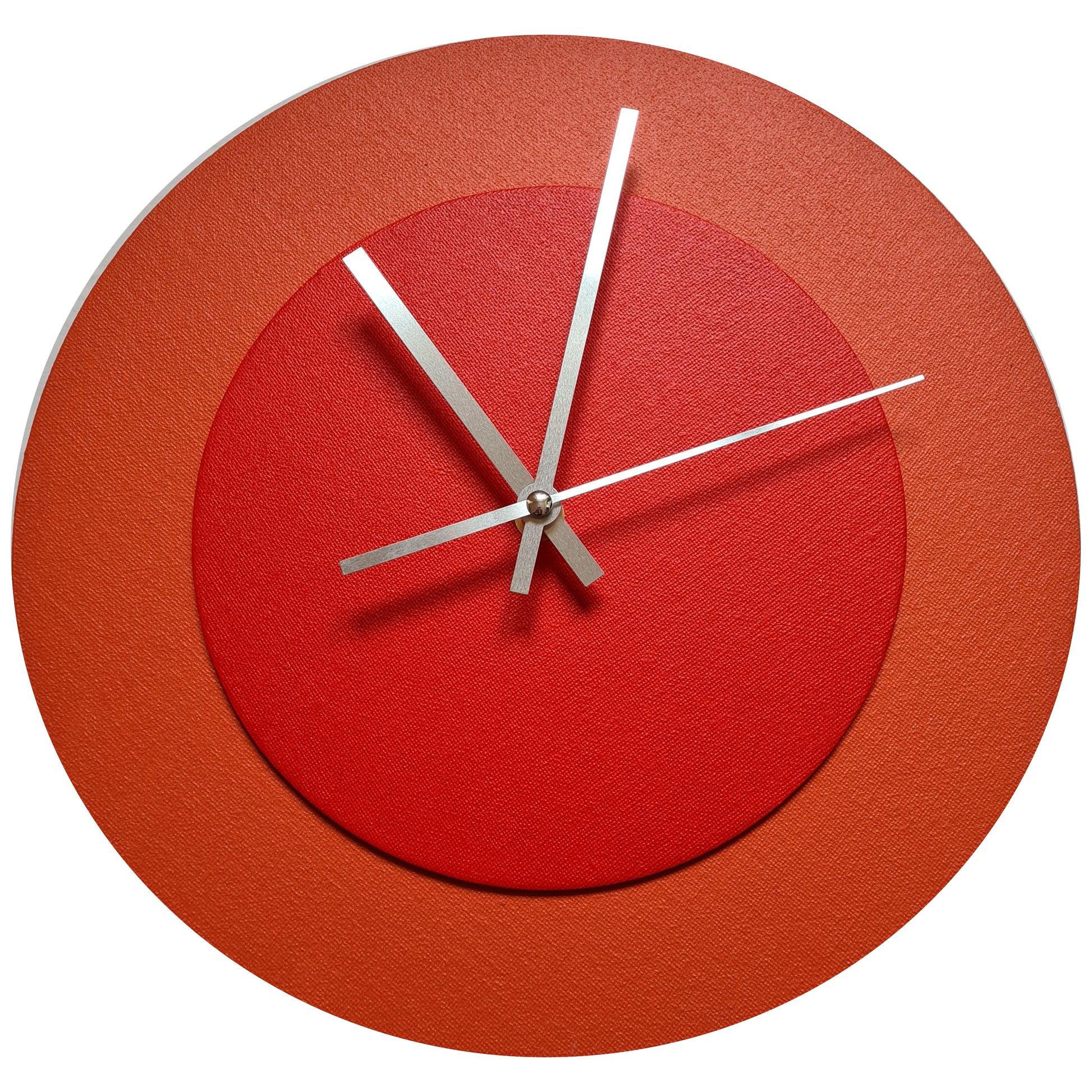Pop Art Wanduhr Orange  Hellrot mit silbernen Zeigern 30 cm rund
