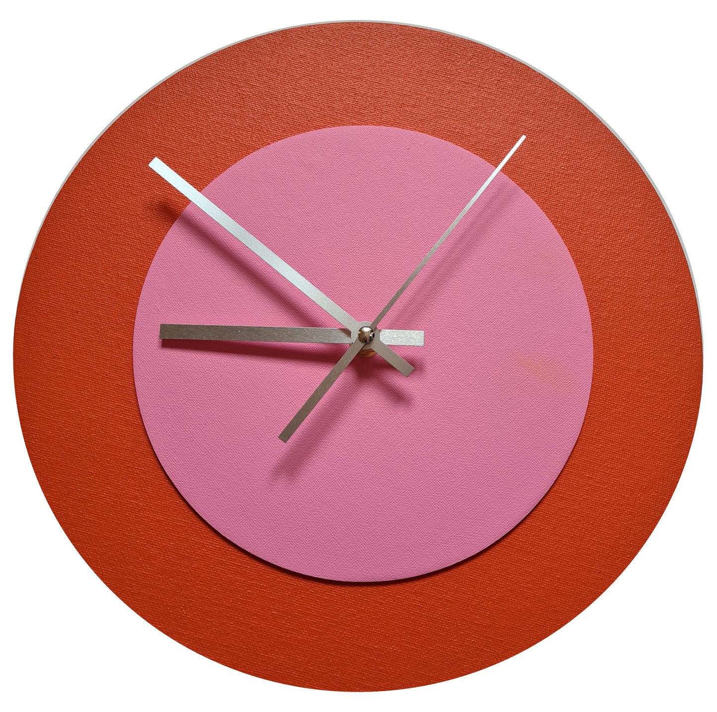 Pop Art Wanduhr Orange  Rosafarben mit silbernen Zeigern 30 cm rund
