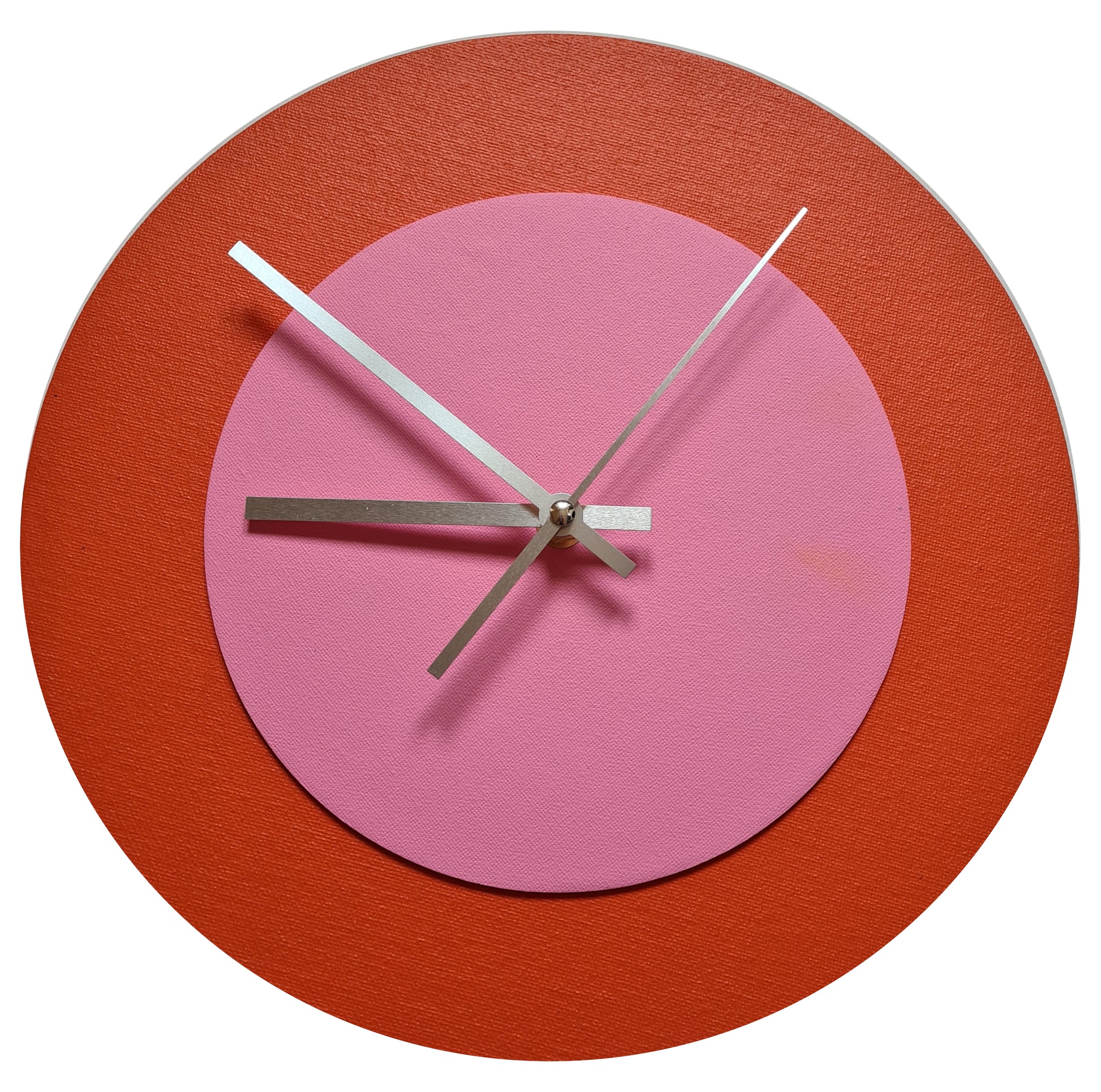 Pop Art Wanduhr Orange  Rosafarben mit silbernen Zeigern 30 cm rund
