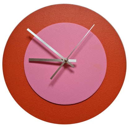 Pop Art Wanduhr Orange  Rosafarben mit silbernen Zeigern 30 cm rund
