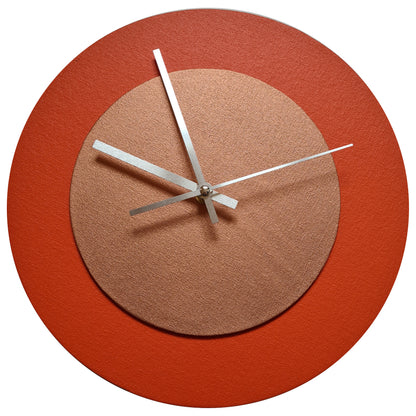 Pop Art Wanduhr Orange  Bronzefarben mit  silbernen Zeigern 30 cm rund
