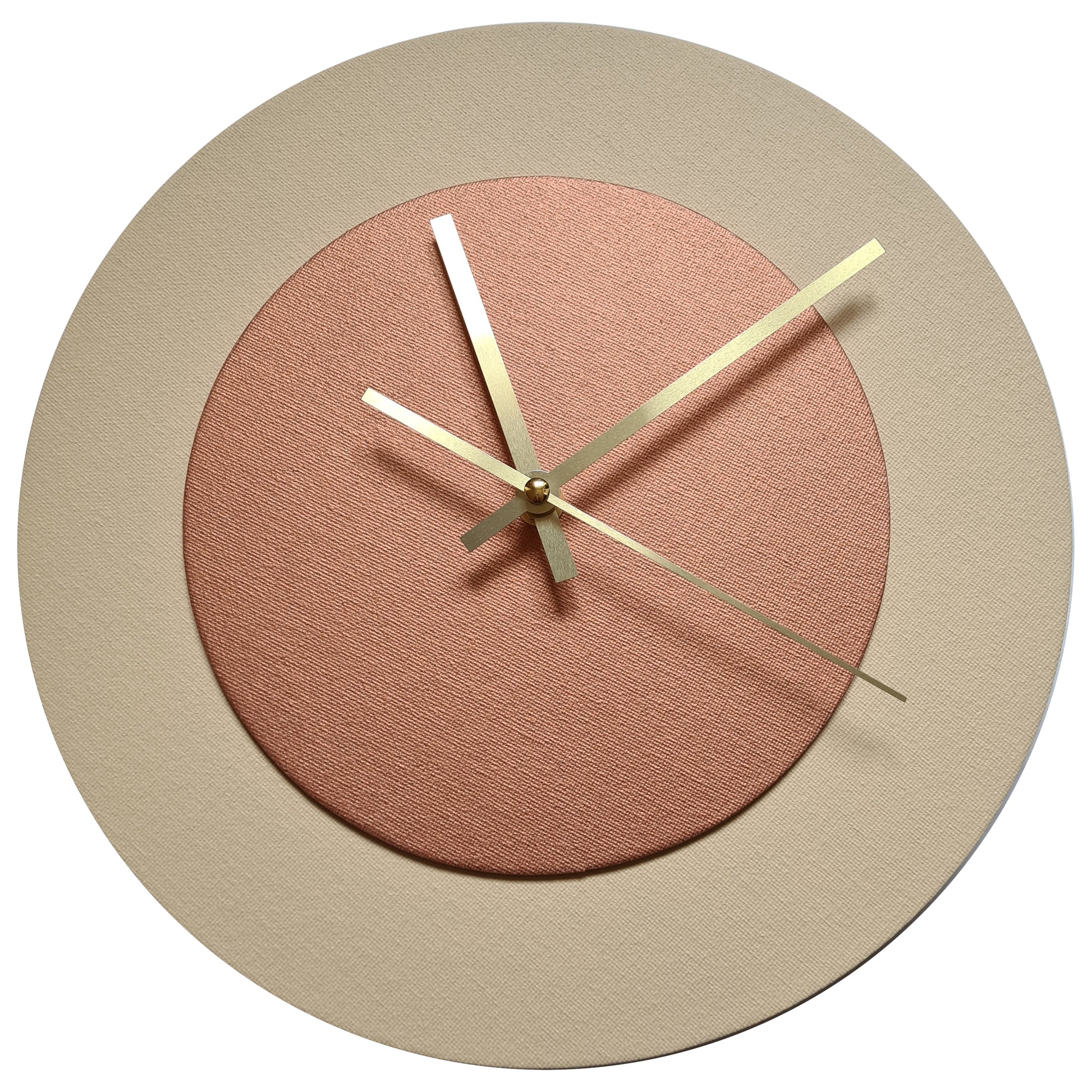 Pop Art Wanduhr Creme Bronzefarben mit goldenen Zeigern 30 cm rund