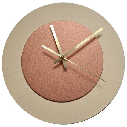 Pop Art Wanduhr Creme Bronzefarben mit goldenen Zeigern 30 cm rund