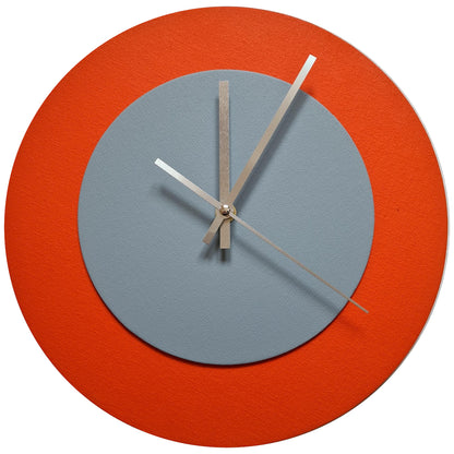 Pop Art Wanduhr Orange  Grau mit silbernen Zeigern 30 cm rund
