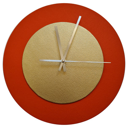 Pop Art Wanduhr Orange  Goldfarben mit silbernen Zeigern 30 cm rund
