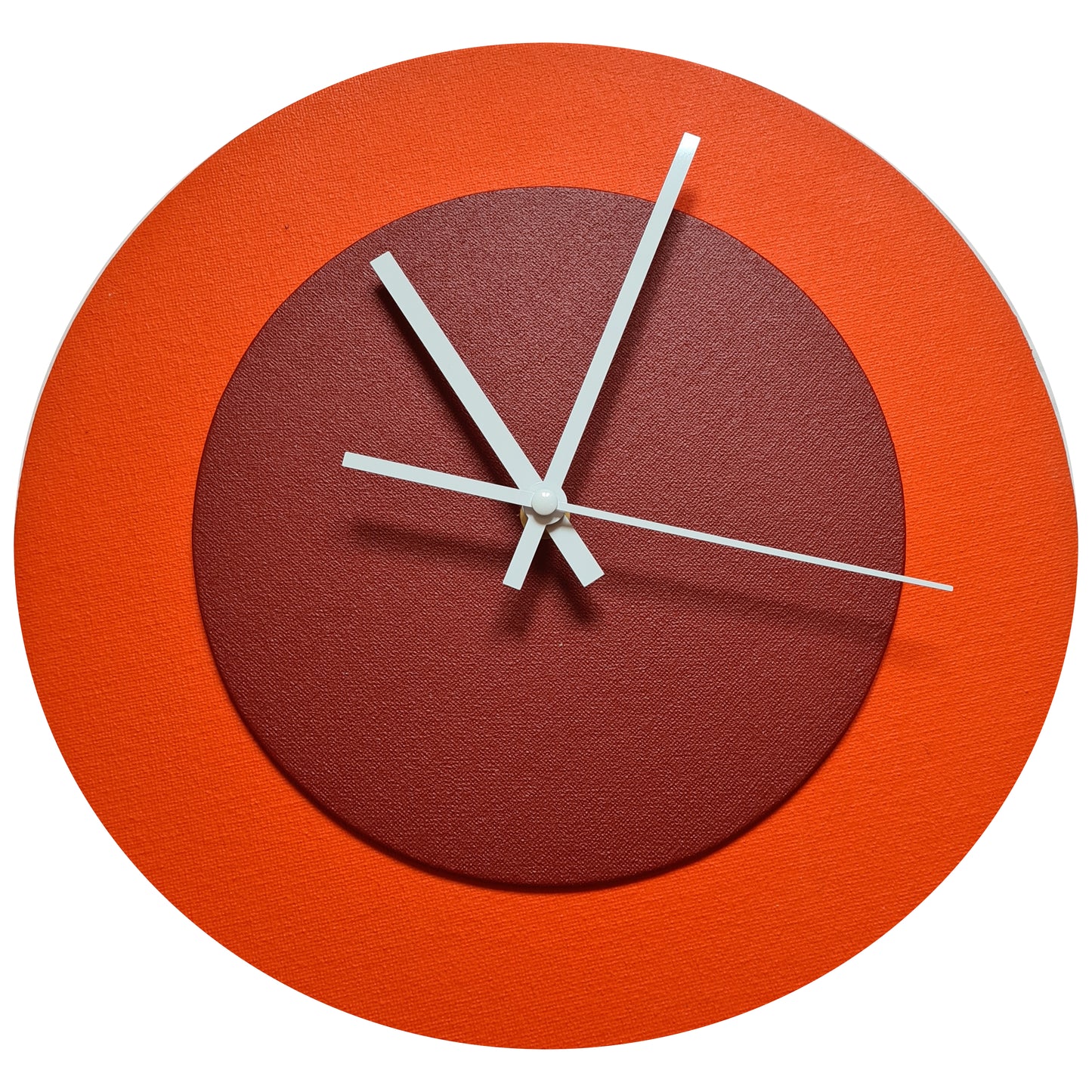 Pop Art Wanduhr Orange  Dunkelrot mit  weißen Zeigern 30 cm rund
