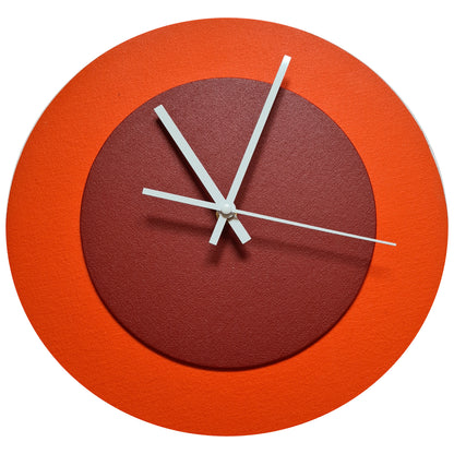 Pop Art Wanduhr Orange  Dunkelrot mit  weißen Zeigern 30 cm rund

