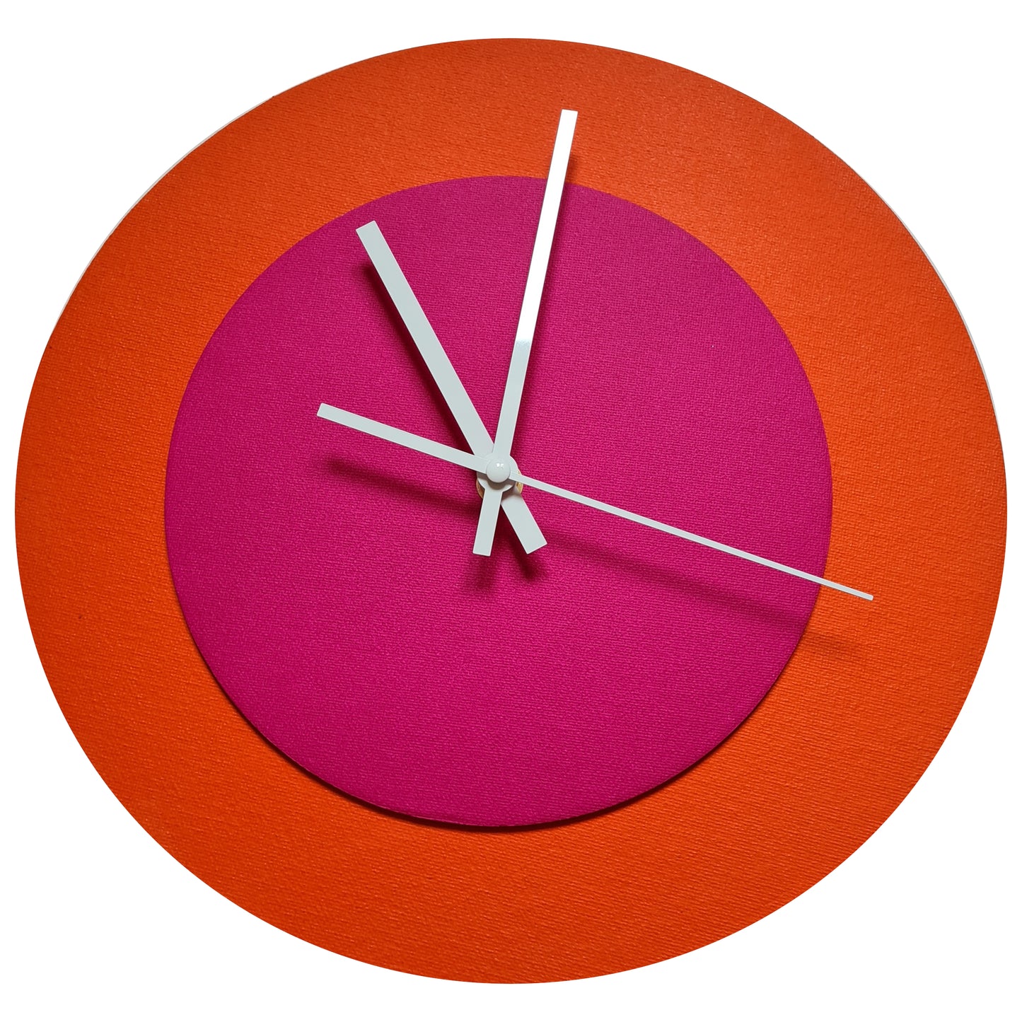 Pop Art Wanduhr Orange  Magentafarben mit weißen Zeigern 30 cm rund
