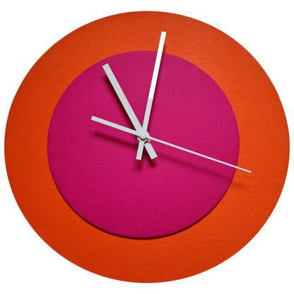 Pop Art Wanduhr Orange  Magentafarben mit weißen Zeigern 30 cm rund
