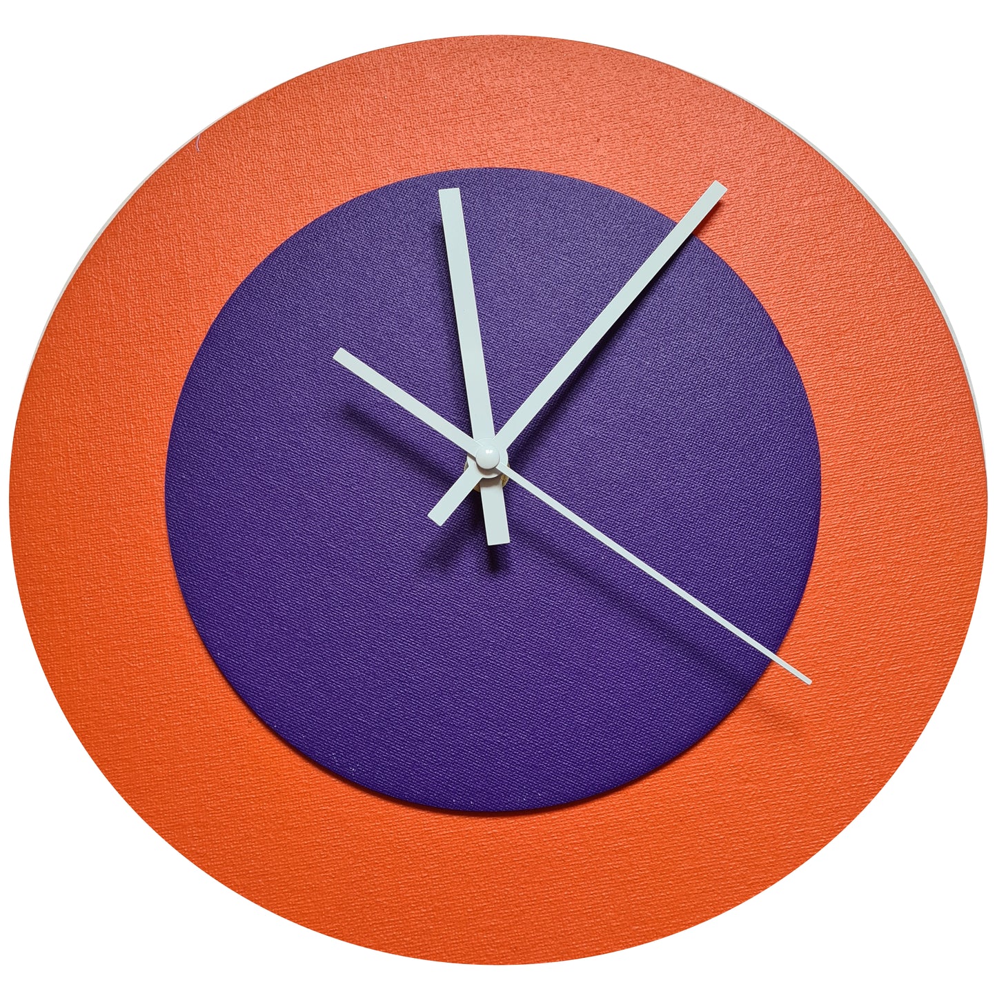 Pop Art Wanduhr Orange  Lilafarben mit weißen Zeigern 30 cm rund
