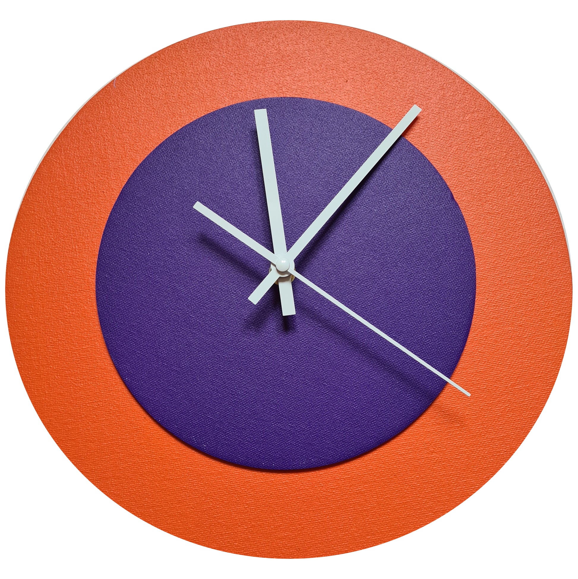 Pop Art Wanduhr Orange  Lilafarben mit weißen Zeigern 30 cm rund
