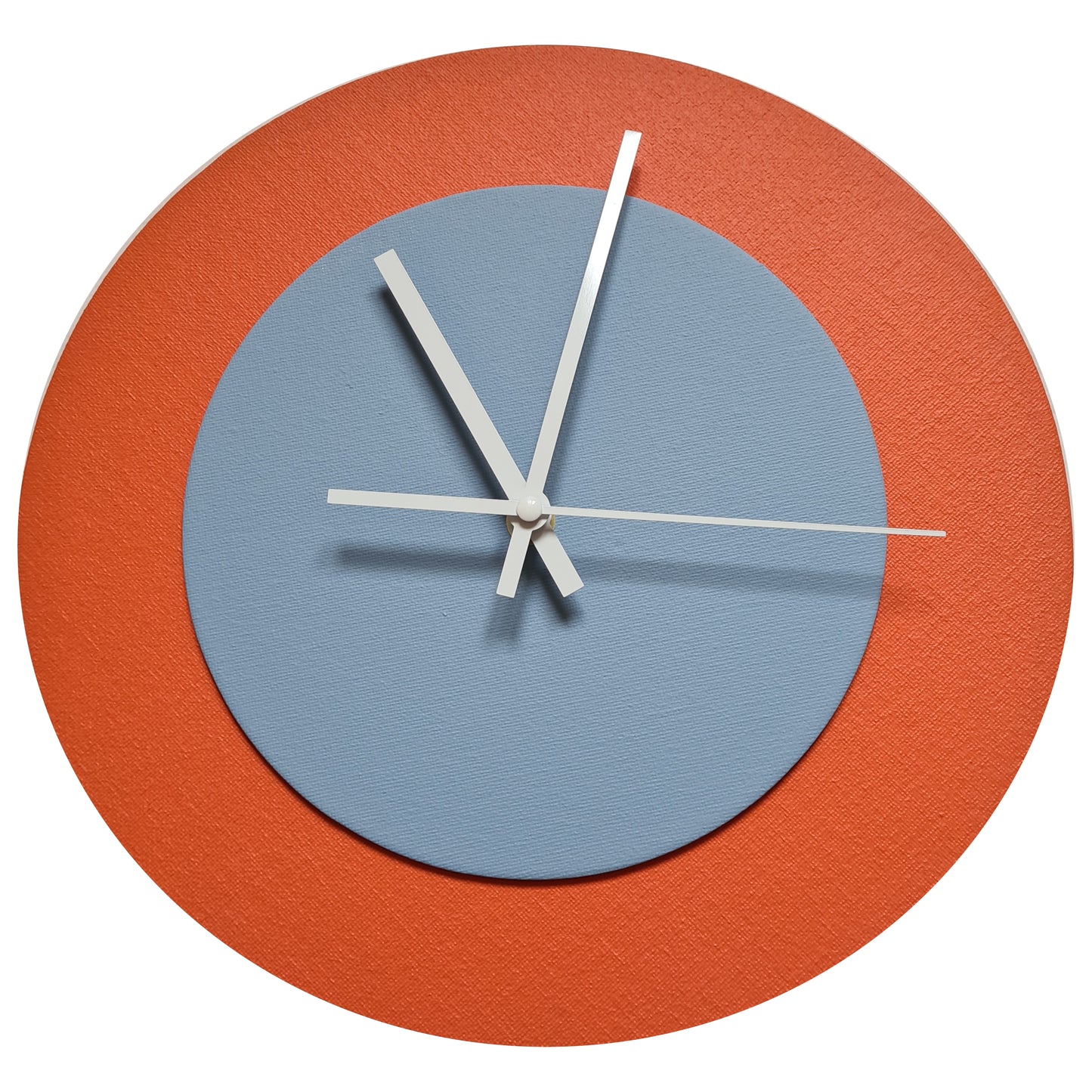 Pop Art Wanduhr Orange Hellblau  mit weißen Zeigern 30 cm rund
