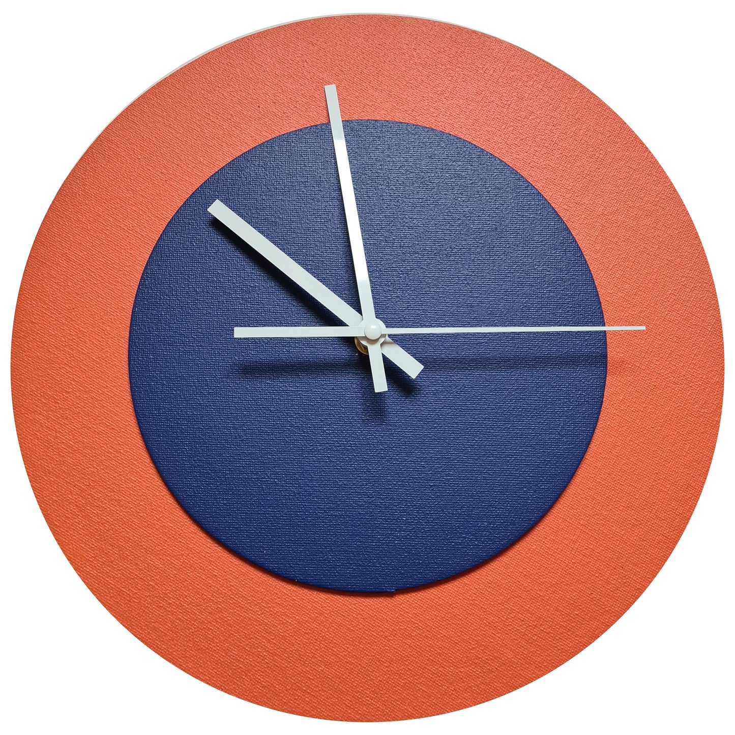 Pop Art Wanduhr Orange  Dunkelblau mit weißen Zeigern 30 cm rund
