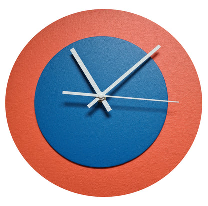 Pop Art Wanduhr Orange  Mittelblau mit weißen Zeigern 30 cm rund
